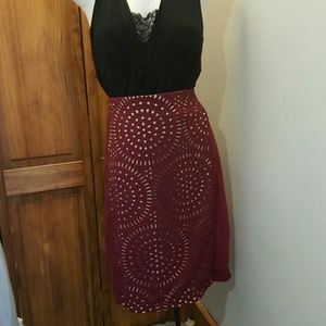 Burgundy cut out pencil skirt